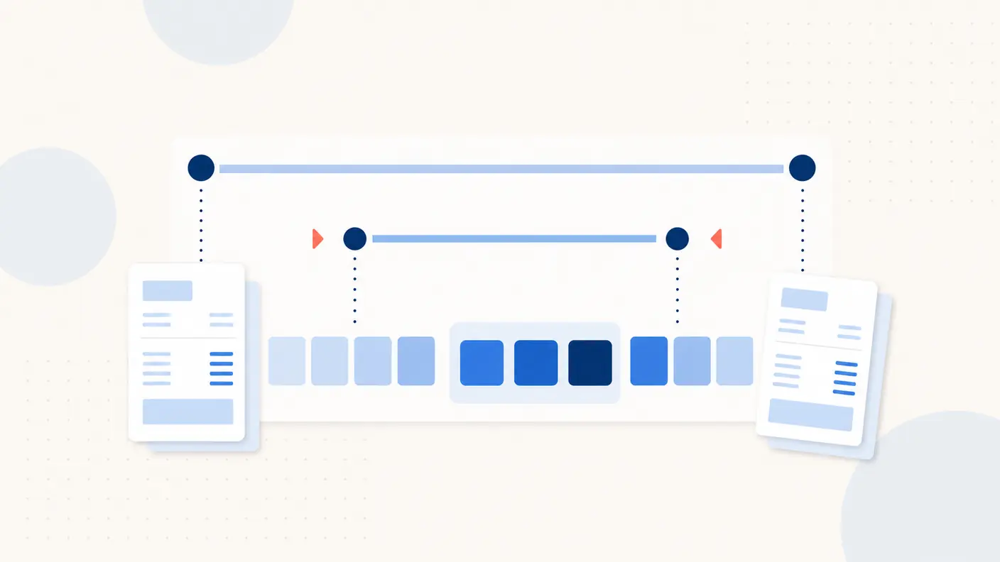 Abstract illustration of a long horizontal arrow shortening between two vertical markers, suggesting a collection period being reduced