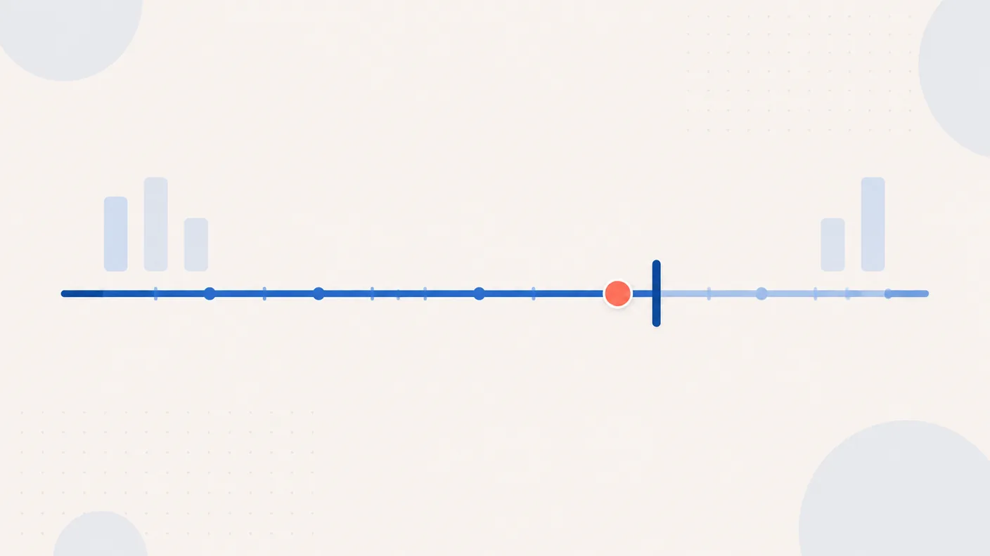 Abstract illustration of a horizontal progress track with a marked threshold two thirds along it, suggesting a countdown reaching a fixed point