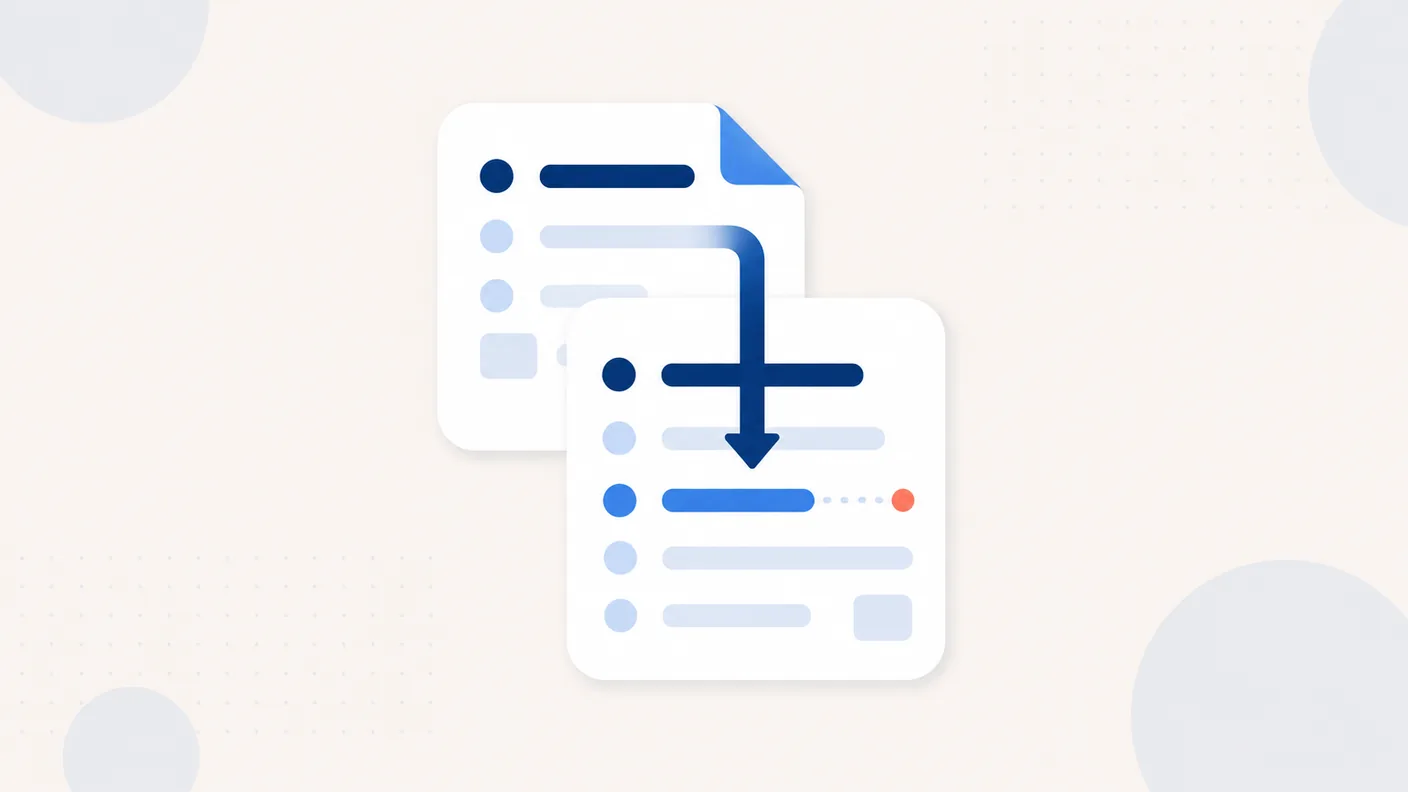 Abstract illustration of two stacked documents, the upper one carrying a downward arrow that reduces a value on the one beneath